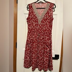 Floral Red Sleeveless Dress